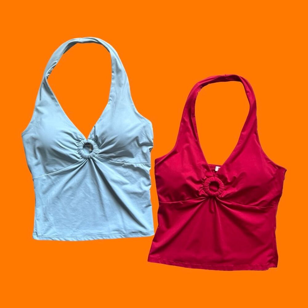 Lot of 2 Derek Heart Bodycon Halter Tank Top LARGE coconut girl mcbling y2k